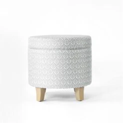 HomePop Round Transitional Fabric Storage Ottoman In Light Gray -Chair Promotion Store 2675948 2 L