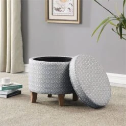 HomePop Round Transitional Fabric Storage Ottoman In Light Gray -Chair Promotion Store 2675948 9 L