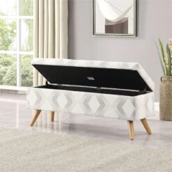 HomePop 18.5" Modern Fabric & Wood Storage Bench In Multi-Color -Chair Promotion Store 2675953 10 L