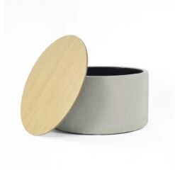 HomePop Round Modern Fabric & Wood Storage Ottoman In Light Gray -Chair Promotion Store 2675956 3 L