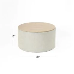 HomePop Round Modern Fabric & Wood Storage Ottoman In Light Gray -Chair Promotion Store 2675956 9 L