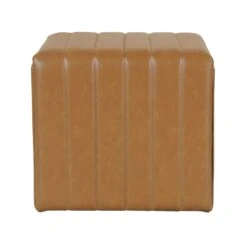 HomePop 16.5" Modern Faux Leather Decorative Ottoman In Carmel Brown 12 HomePop 16.5" Modern Faux Leather Decorative Ottoman In Carmel Brown -Chair Promotion Store 2675957 3 L