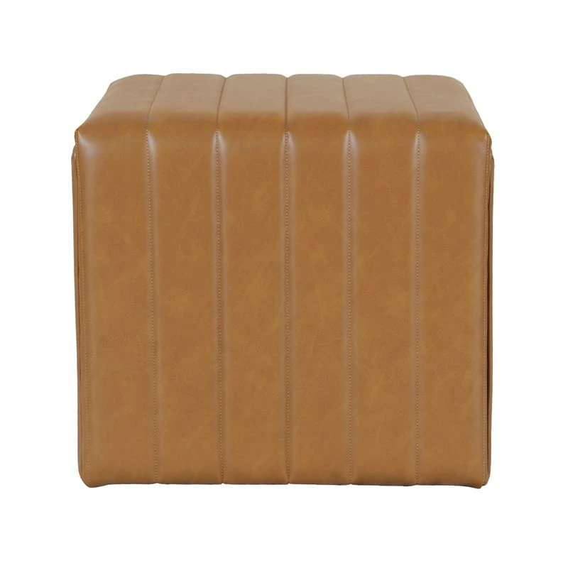 HomePop 16.5" Modern Faux Leather Decorative Ottoman In Carmel Brown 4 HomePop 16.5" Modern Faux Leather Decorative Ottoman In Carmel Brown - Image 4
