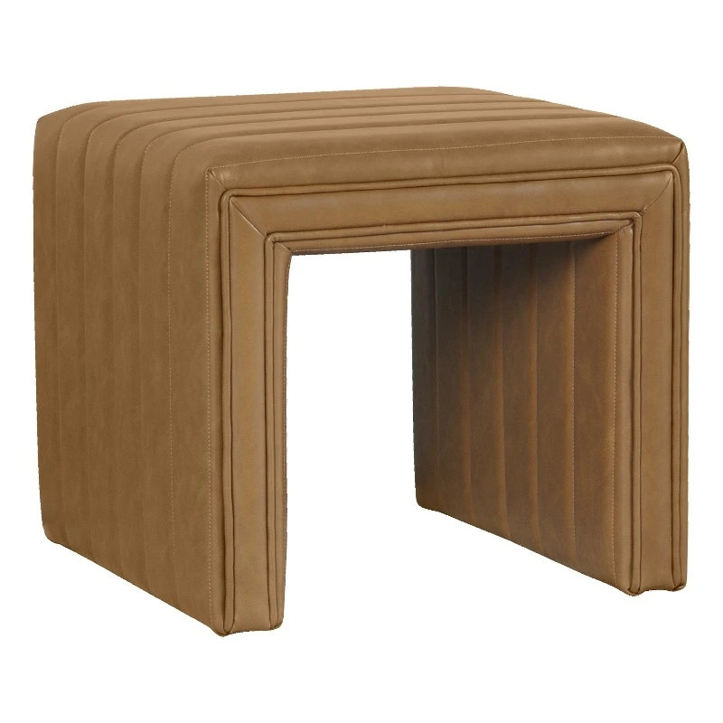 HomePop 16.5" Modern Faux Leather Decorative Ottoman In Carmel Brown 1 HomePop 16.5" Modern Faux Leather Decorative Ottoman In Carmel Brown