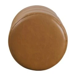 HomePop Round Faux Leather Upholstered Decorative Ottoman In Carmel Brown -Chair Promotion Store 2675961 3 L