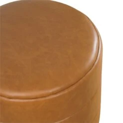 HomePop Round Faux Leather Upholstered Decorative Ottoman In Carmel Brown -Chair Promotion Store 2675961 4 L