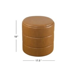 HomePop Round Faux Leather Upholstered Decorative Ottoman In Carmel Brown -Chair Promotion Store 2675961 6 L