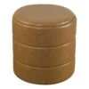 HomePop Round Faux Leather Upholstered Decorative Ottoman In Carmel Brown