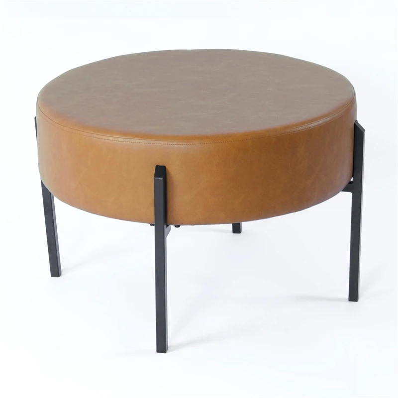 HomePop Modern Faux Leather Decorative Ottoman In Carmel Brown 3 HomePop Modern Faux Leather Decorative Ottoman In Carmel Brown - Image 3