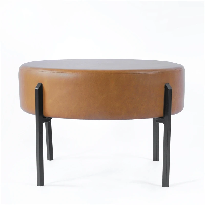 HomePop Modern Faux Leather Decorative Ottoman In Carmel Brown 4 HomePop Modern Faux Leather Decorative Ottoman In Carmel Brown - Image 4