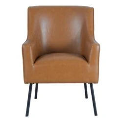 HomePop 20.9" Seat Height Modern Faux Leather Accent Chair In Carmel Brown -Chair Promotion Store 2675964 2 L