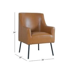HomePop 20.9" Seat Height Modern Faux Leather Accent Chair In Carmel Brown -Chair Promotion Store 2675964 9 L