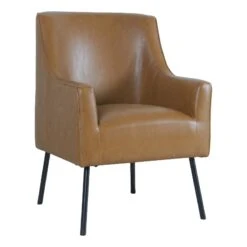 HomePop 20.9" Seat Height Modern Faux Leather Accent Chair In Carmel Brown