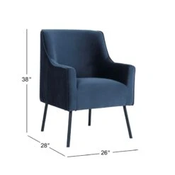 HomePop 20.9" Seat Height Modern Velvet Accent Chair In Navy Blue -Chair Promotion Store 2675966 8 L