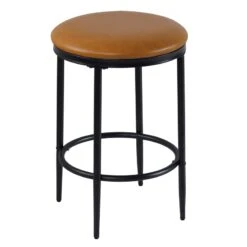 HomePop 24.5" Modern Faux Leather Upholstered Counter Stool In Carmel Brown -Chair Promotion Store 2675970 2 L