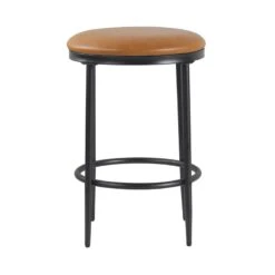 HomePop 24.5" Modern Faux Leather Upholstered Counter Stool In Carmel Brown -Chair Promotion Store 2675970 3 L