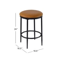 HomePop 24.5" Modern Faux Leather Upholstered Counter Stool In Carmel Brown -Chair Promotion Store 2675970 8 L