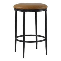 HomePop 24.5" Modern Faux Leather Upholstered Counter Stool In Carmel Brown