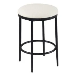 HomePop 24.5" Modern Metal & Fabric Upholstered Counter Stool In Cream