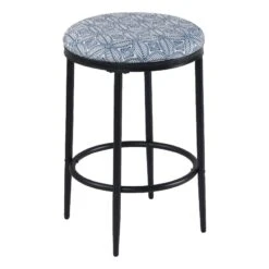 HomePop 24.5" Modern Metal & Fabric Upholstered Counter Stool In Indigo Blue