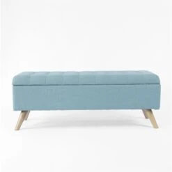HomePop 18.5" Modern Fabric & Wood Tufted Storage Bench In French Blue -Chair Promotion Store 2675986 2 L