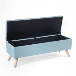 HomePop 18.5" Modern Fabric & Wood Tufted Storage Bench In French Blue -Chair Promotion Store 2675986 5 L