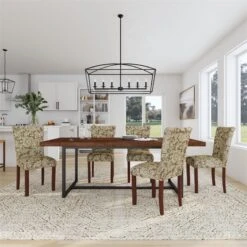 HomePop 21" Fabric Dining Chair In Brown Jacobean Print (Set Of 2) -Chair Promotion Store 2762579 1 L