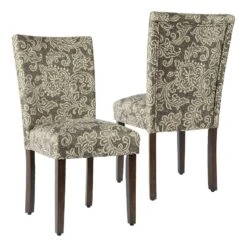 HomePop 21" Fabric Dining Chair In Brown Jacobean Print (Set Of 2)