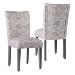 HomePop 21" Fabric Dining Chair In Linen Beige Artistic Floral Print (Set Of 2)