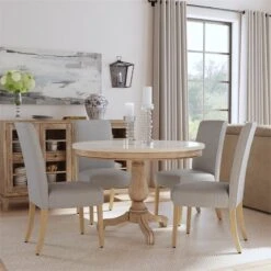 HomePop 20" Scalloped Detail Fabric Dining Chair In Light Gray (Set Of 2) -Chair Promotion Store 2762582 1 L