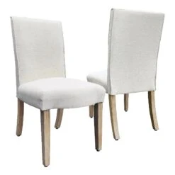 HomePop 20" Scalloped Detail Fabric Dining Chair In Cream (Set Of 2)
