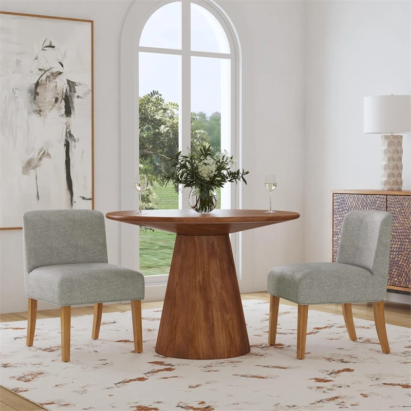 HomePop 20" Transitional Fabric Upholstered Dining Chair In Gray/Honey Oak 4 HomePop 20" Transitional Fabric Upholstered Dining Chair In Gray/Honey Oak - Image 4