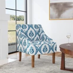 HomePop Classic Fabric Swoop Arm Chair In Blue Ikat Medallion Print 13 HomePop Classic Fabric Swoop Arm Chair In Blue Ikat Medallion Print -Chair Promotion Store 2762592 1 L
