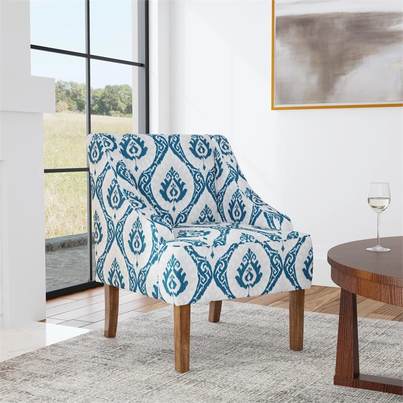 HomePop Classic Fabric Swoop Arm Chair In Blue Ikat Medallion Print 5 HomePop Classic Fabric Swoop Arm Chair In Blue Ikat Medallion Print - Image 5