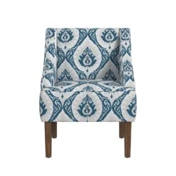 HomePop Classic Fabric Swoop Arm Chair In Blue Ikat Medallion Print 14 HomePop Classic Fabric Swoop Arm Chair In Blue Ikat Medallion Print -Chair Promotion Store 2762592 2 L