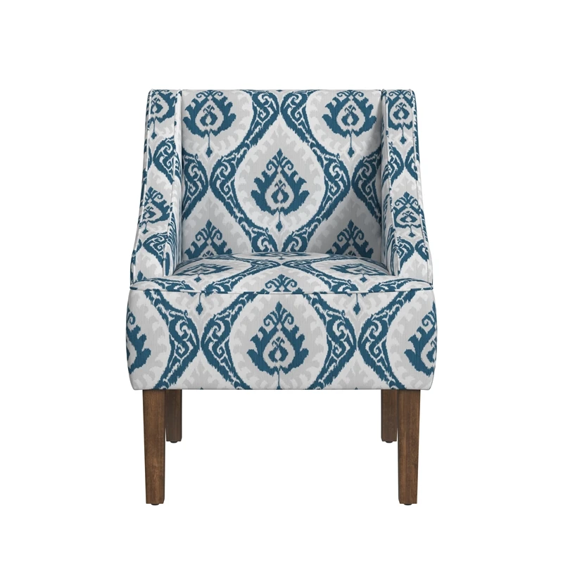 HomePop Classic Fabric Swoop Arm Chair In Blue Ikat Medallion Print 6 HomePop Classic Fabric Swoop Arm Chair In Blue Ikat Medallion Print - Image 6