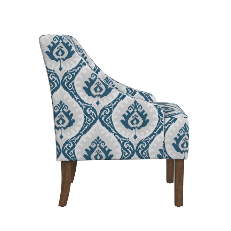 HomePop Classic Fabric Swoop Arm Chair In Blue Ikat Medallion Print 3 HomePop Classic Fabric Swoop Arm Chair In Blue Ikat Medallion Print - Image 3