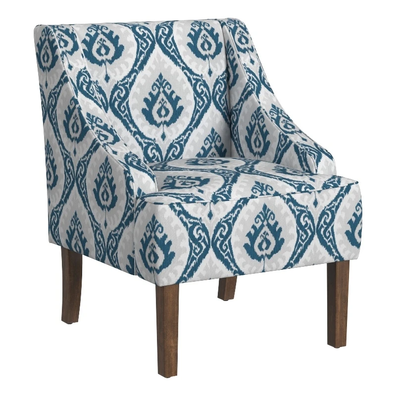 HomePop Classic Fabric Swoop Arm Chair In Blue Ikat Medallion Print 1 HomePop Classic Fabric Swoop Arm Chair In Blue Ikat Medallion Print
