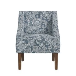 HomePop Classic Fabric Swoop Arm Chair In Blue Denim Jacobean Print -Chair Promotion Store 2762594 2 L
