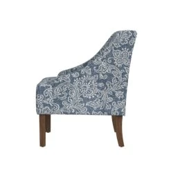HomePop Classic Fabric Swoop Arm Chair In Blue Denim Jacobean Print -Chair Promotion Store 2762594 3 L