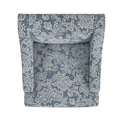 HomePop Classic Fabric Swoop Arm Chair In Blue Denim Jacobean Print -Chair Promotion Store 2762594 6 L