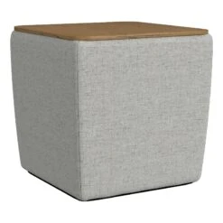 HomePop 19" Transitional Fabric Storage Ottoman With Wood Top In Gray