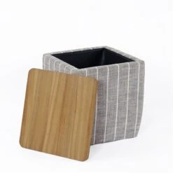 HomePop 19" Transitional Fabric Storage Ottoman With Wood Top In Gray/Navy -Chair Promotion Store 2762596 2 L