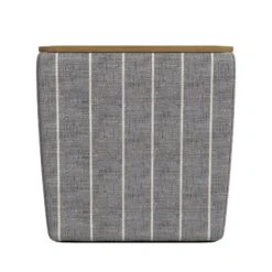 HomePop 19" Transitional Fabric Storage Ottoman With Wood Top In Gray/Navy -Chair Promotion Store 2762596 3 L