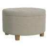 HomePop 17" Transitional Round Fabric Storage Ottoman In Fawn Gray