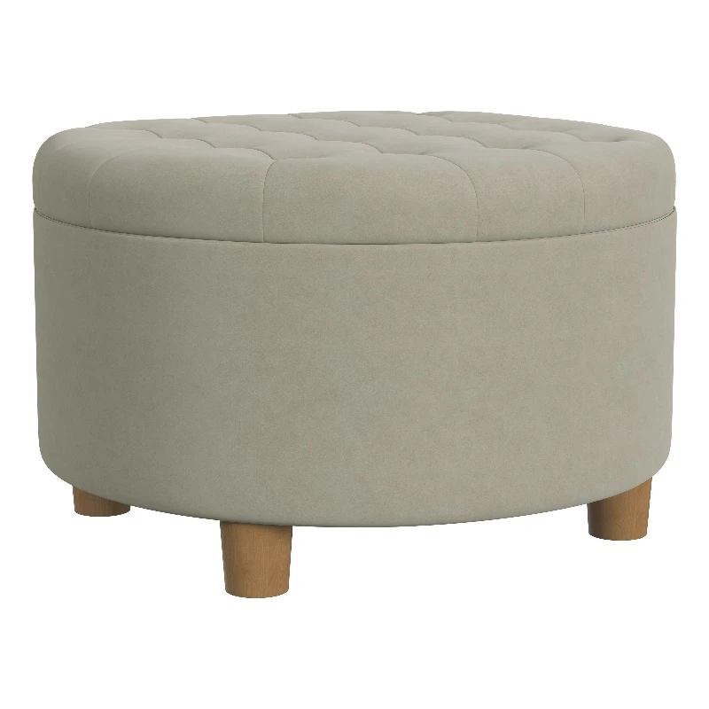HomePop 17" Transitional Round Fabric Storage Ottoman In Fawn Gray 1 HomePop 17" Transitional Round Fabric Storage Ottoman In Fawn Gray
