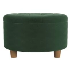 HomePop 17" Transitional Round Fabric Storage Ottoman In Loden Green