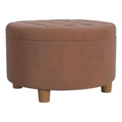 HomePop 17" Transitional Round Fabric Storage Ottoman In Spice Orange