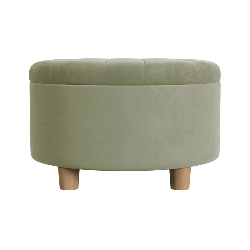 HomePop 17" Transitional Round Fabric Storage Ottoman In Light Sage Green 7 HomePop 17" Transitional Round Fabric Storage Ottoman In Light Sage Green - Image 7