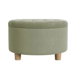 HomePop 17" Transitional Round Fabric Storage Ottoman In Light Sage Green 15 HomePop 17" Transitional Round Fabric Storage Ottoman In Light Sage Green -Chair Promotion Store 2762601 3 L